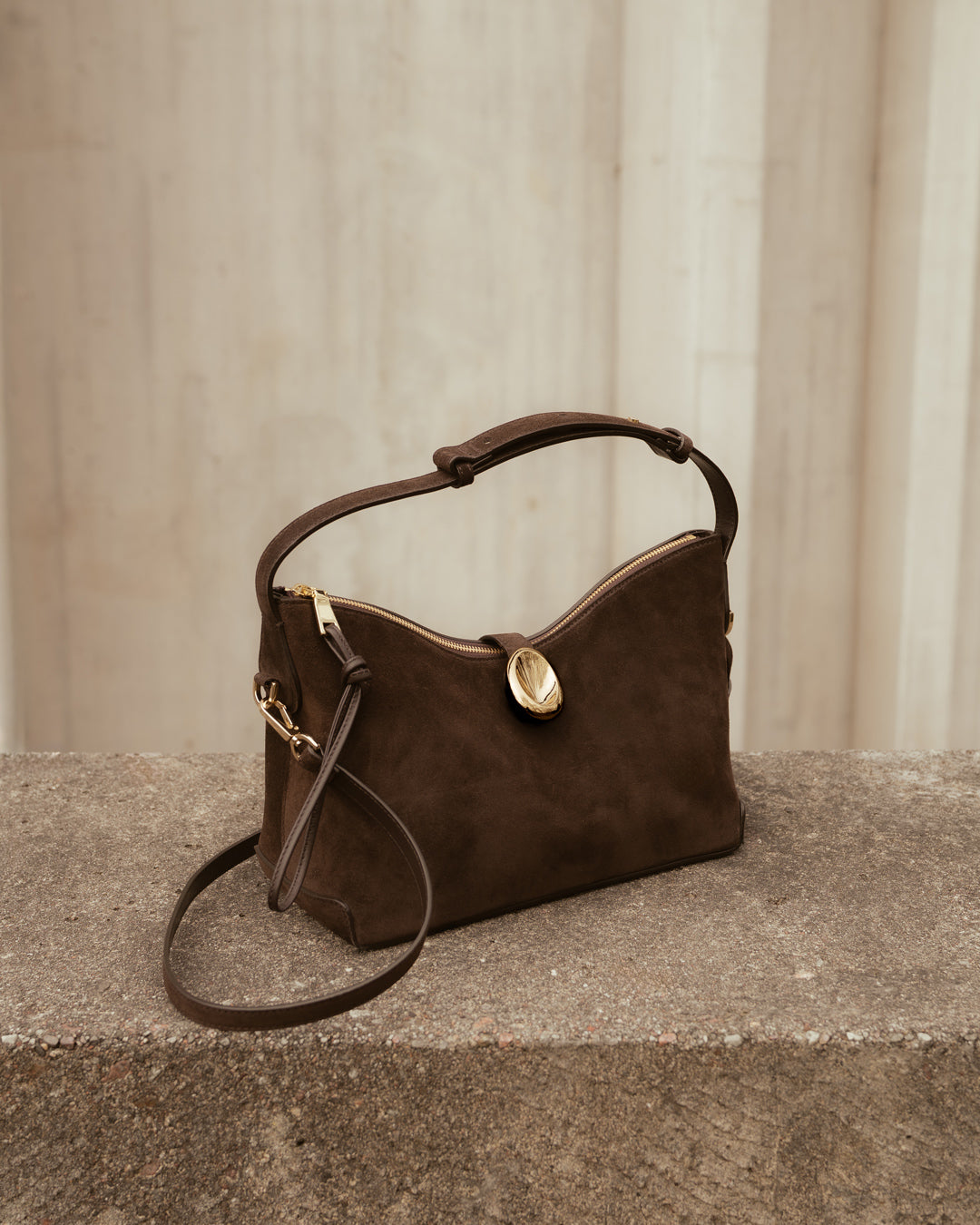 Gaia Ornament Handbag Suede Chocolate